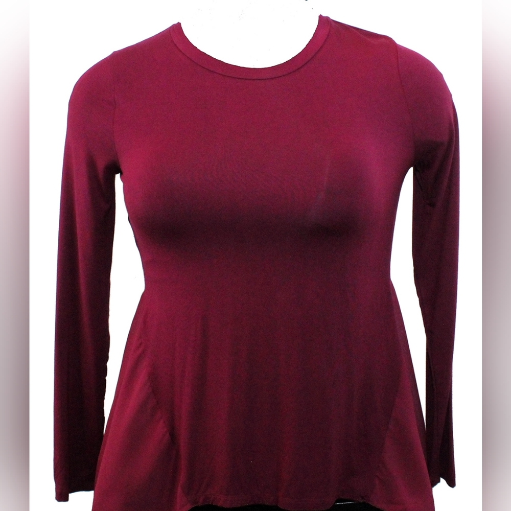 NEW August Silk Women’s Long Sleeve Top Blouse Asymmetrical Side Hem - Burgundy